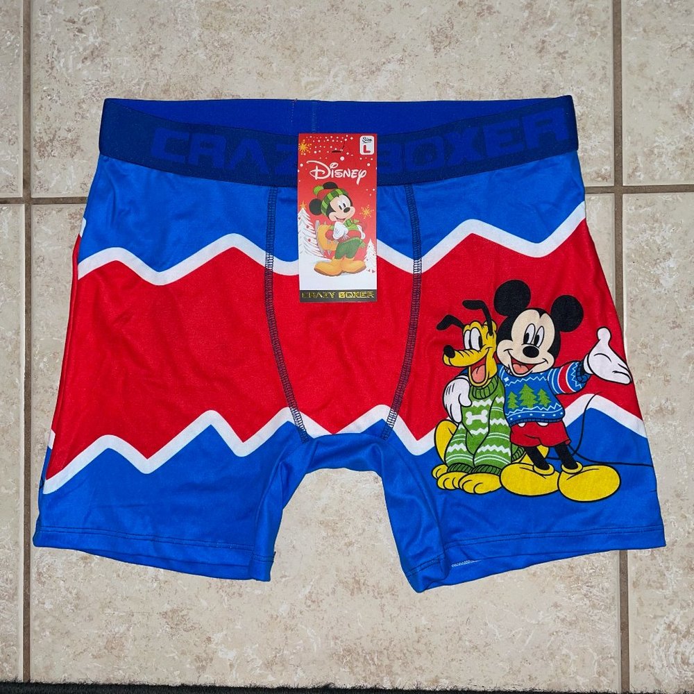 Crazy Boxer Disney Mickey & Pluto Christmas Boxer Briefs Underwear Size L NWT